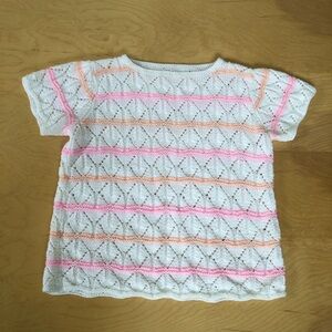 Vintage White and Pink Handmade Knit Crochet Top Medium Grannycore cottagecore